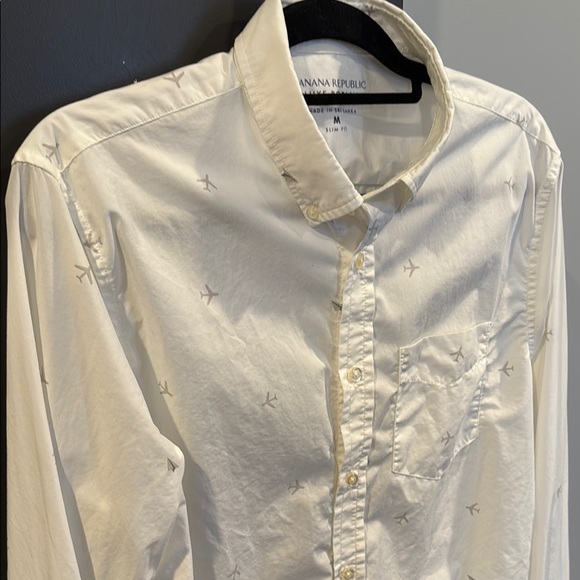 Banana Republic Luxe Poplin White Mens Button down with Plane design Slim Fit M - Picture 5 of 6